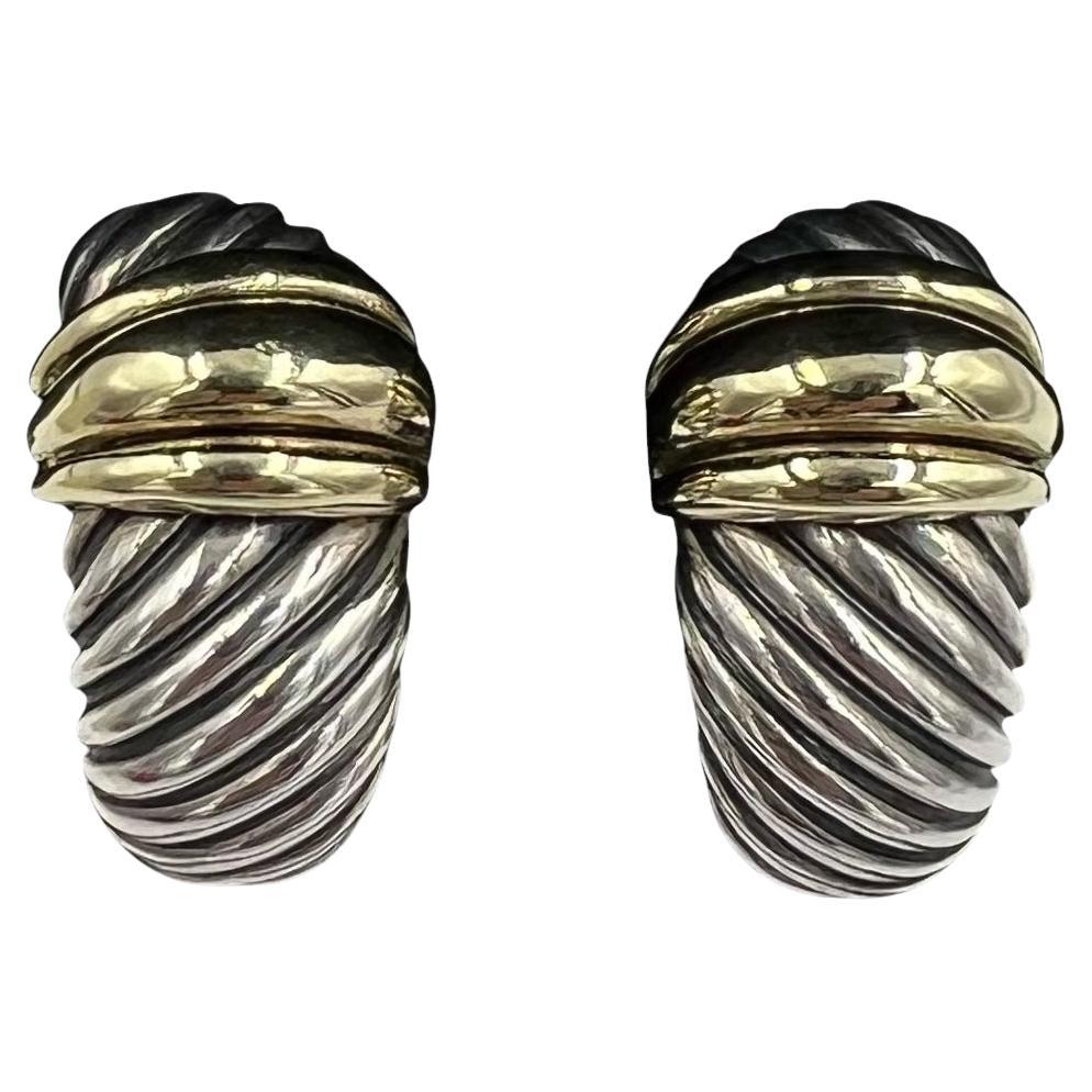 David Yurman Silver Gold J Hoop Clip On Earrings