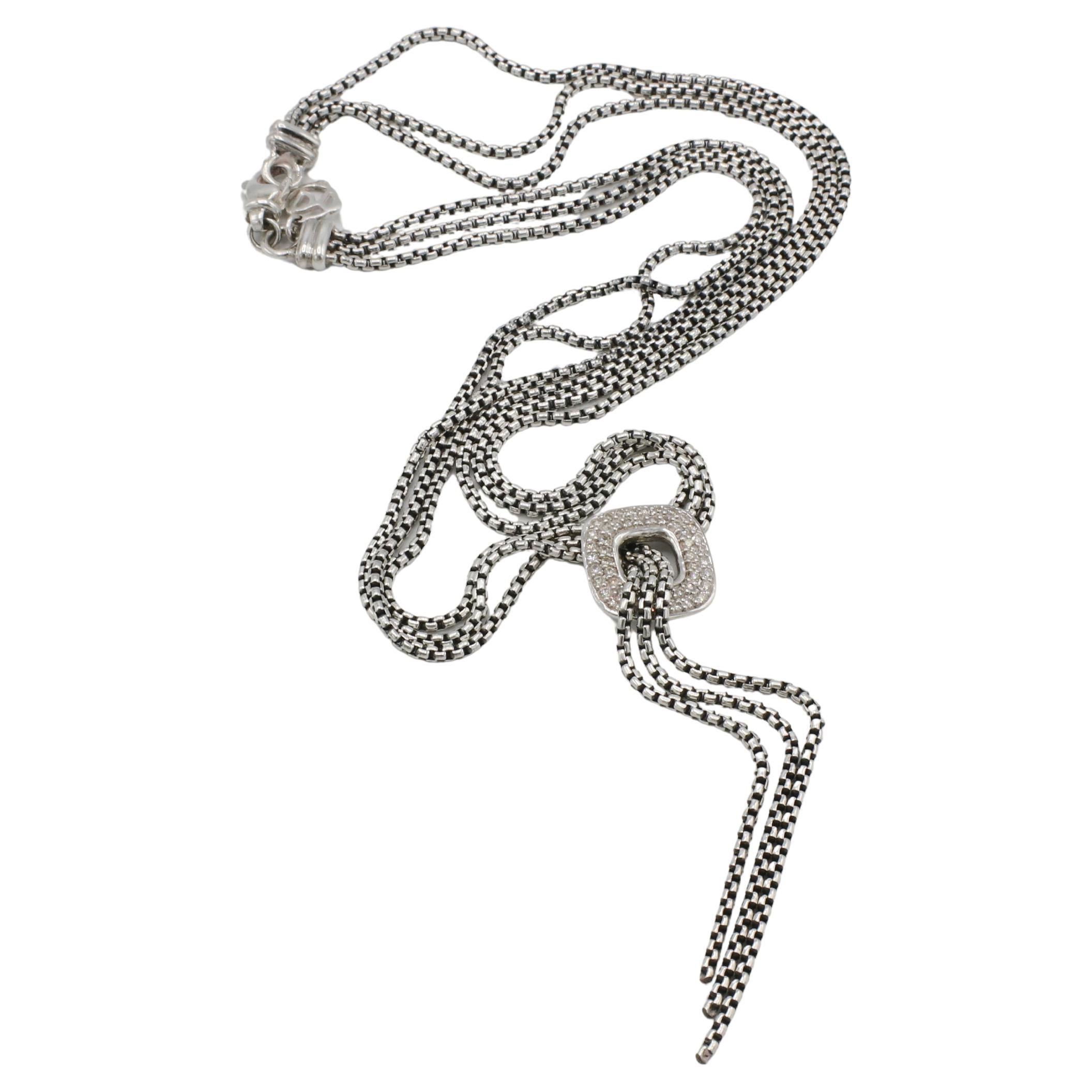 Moderno David Yurman - Collana con ciondolo quadrato e diamanti naturali a più file in argento in vendita