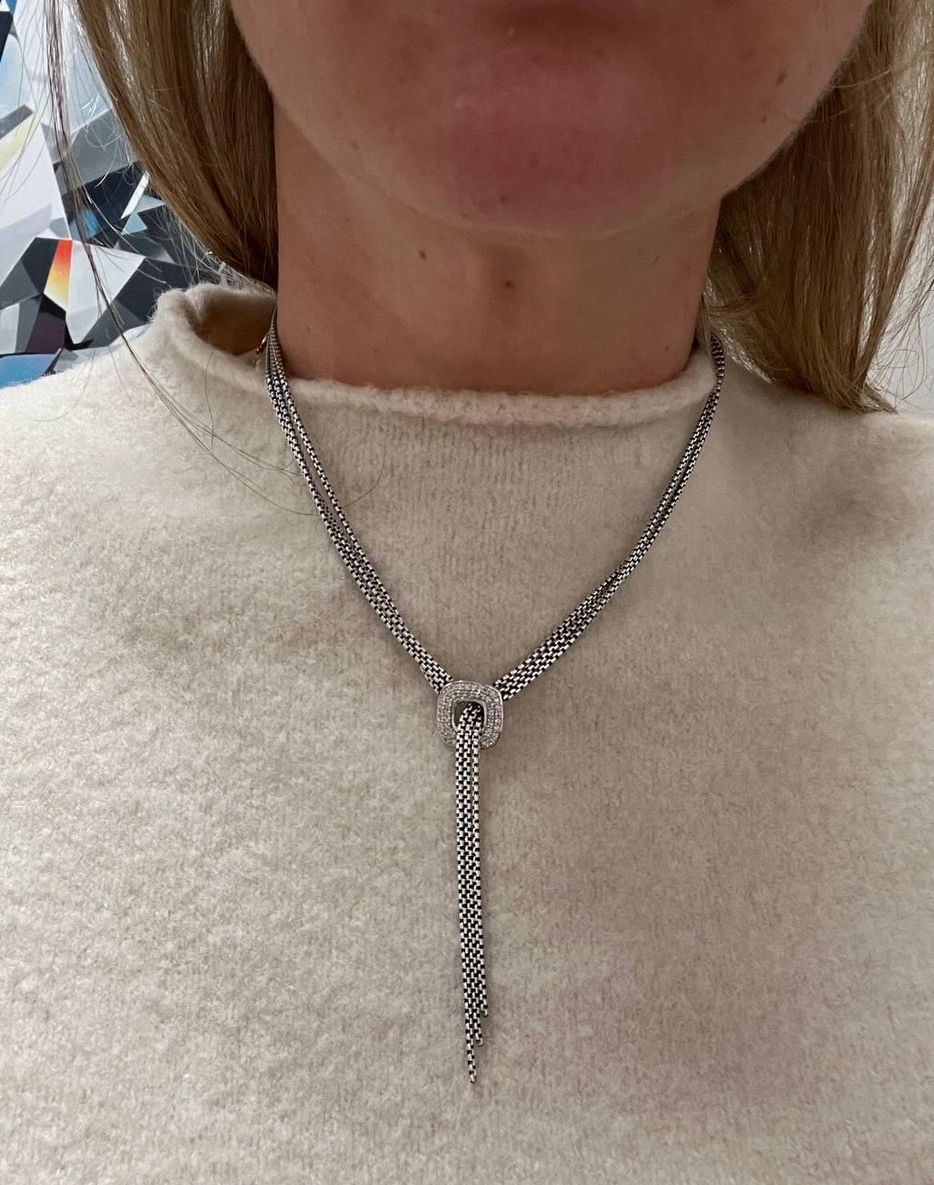 Taglio rotondo David Yurman - Collana con ciondolo quadrato e diamanti naturali a più file in argento in vendita