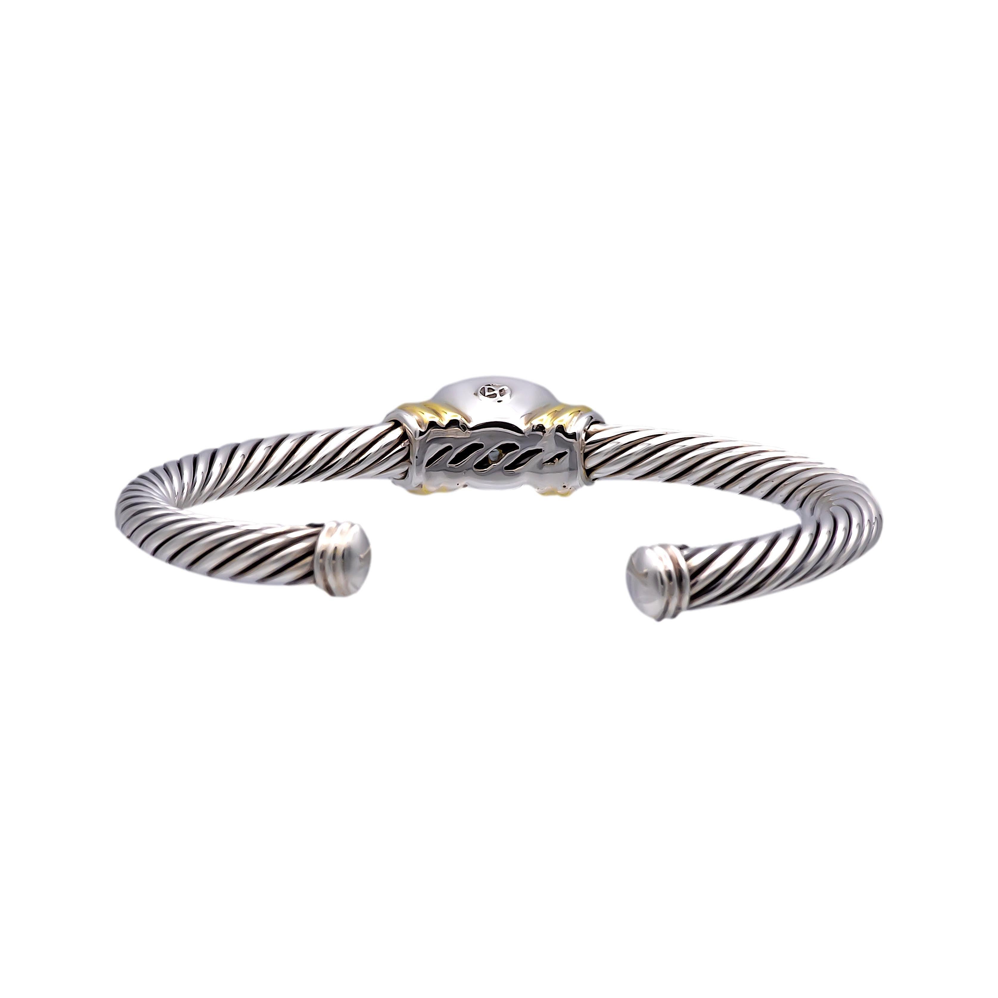 Offenes Manschettenarmband von David Yurman, Silber, edeles 14k Gold, Silber, Kabel, blauer Topas (Kissenschliff)
