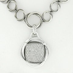 David Yurman Silver Pave Diamond Large Crossover Infinity Pendant Chain Necklace
