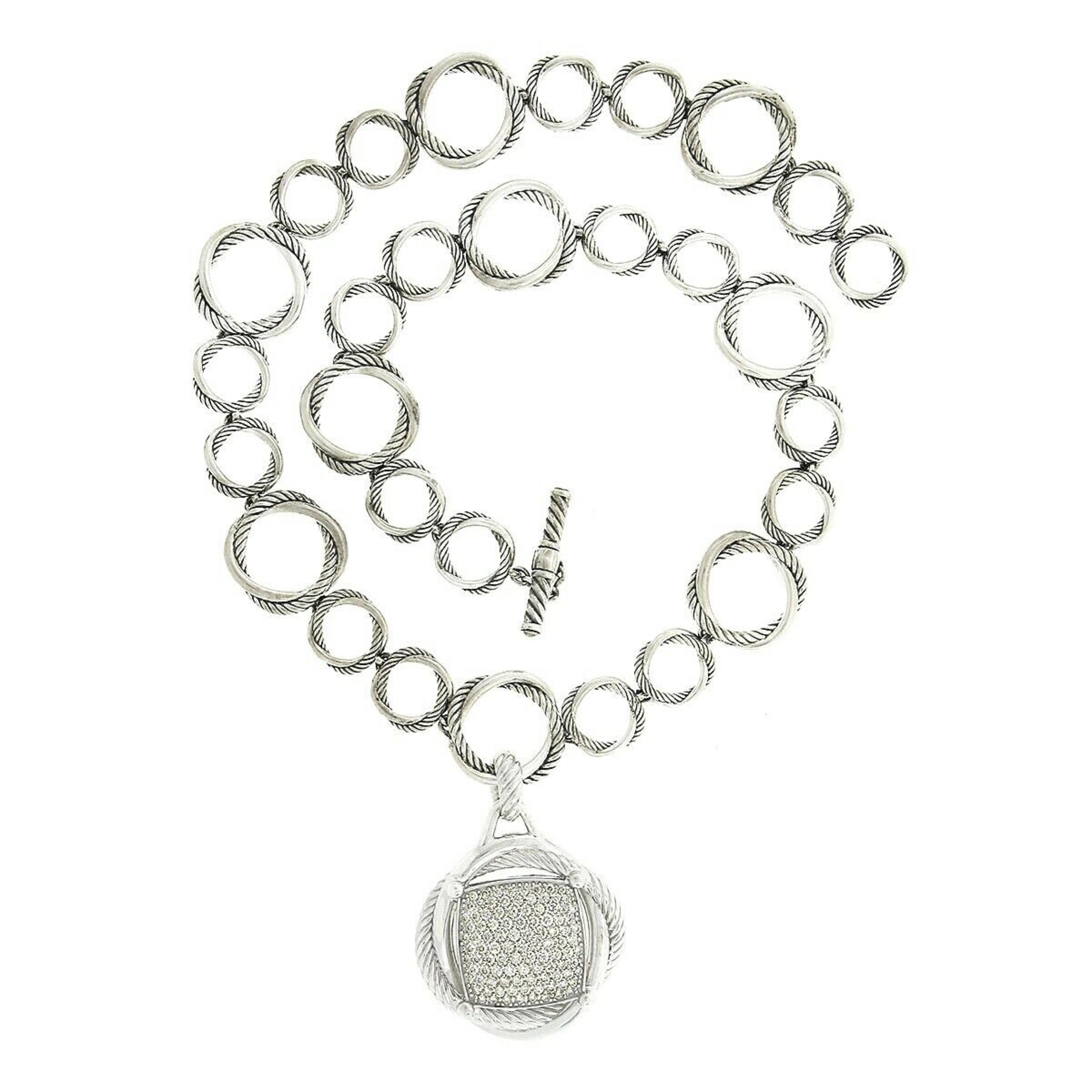 Women's David Yurman Silver Pave Diamond Large Crossover Infinity Pendant Chain Necklace