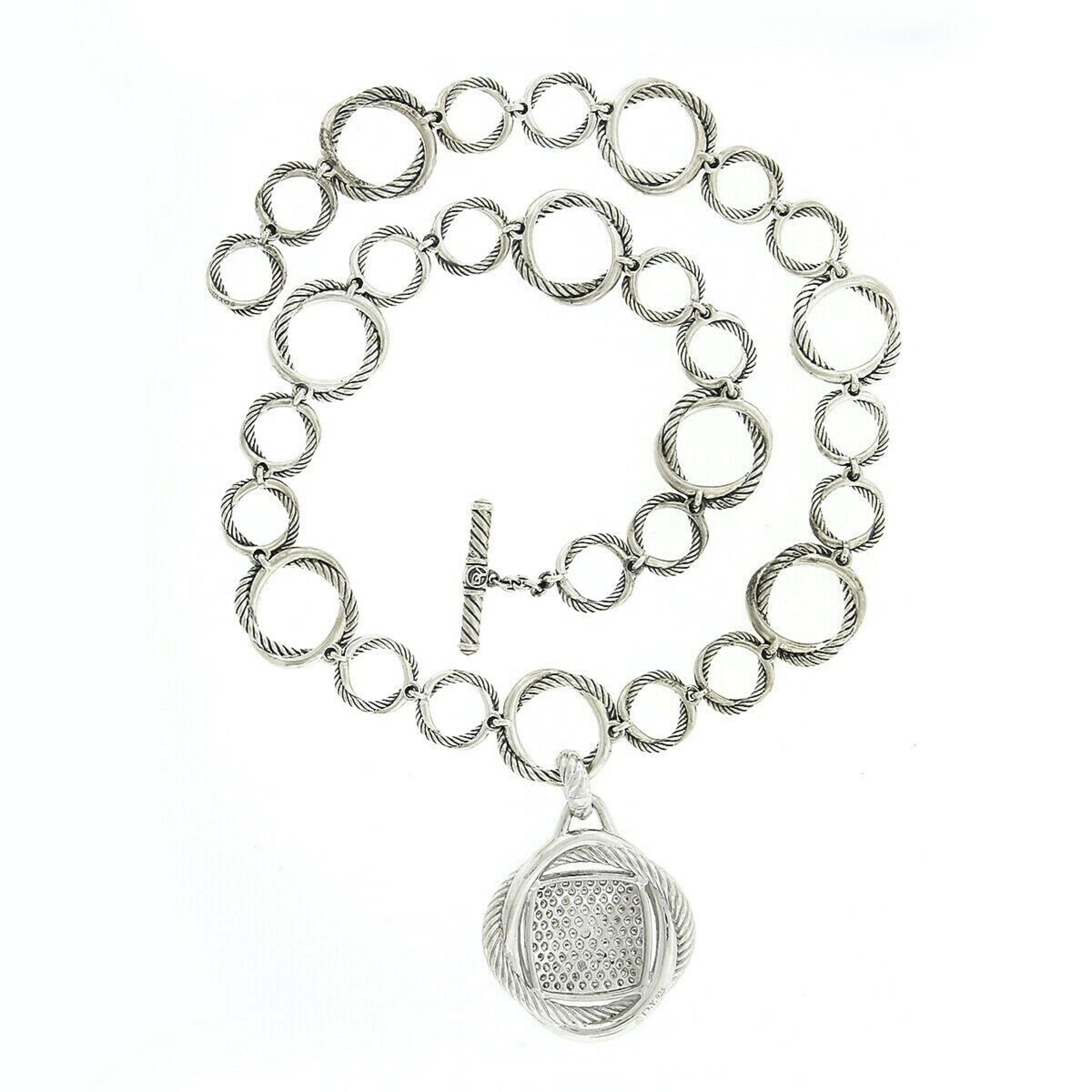 David Yurman Silver Pave Diamond Large Crossover Infinity Pendant Chain Necklace 1