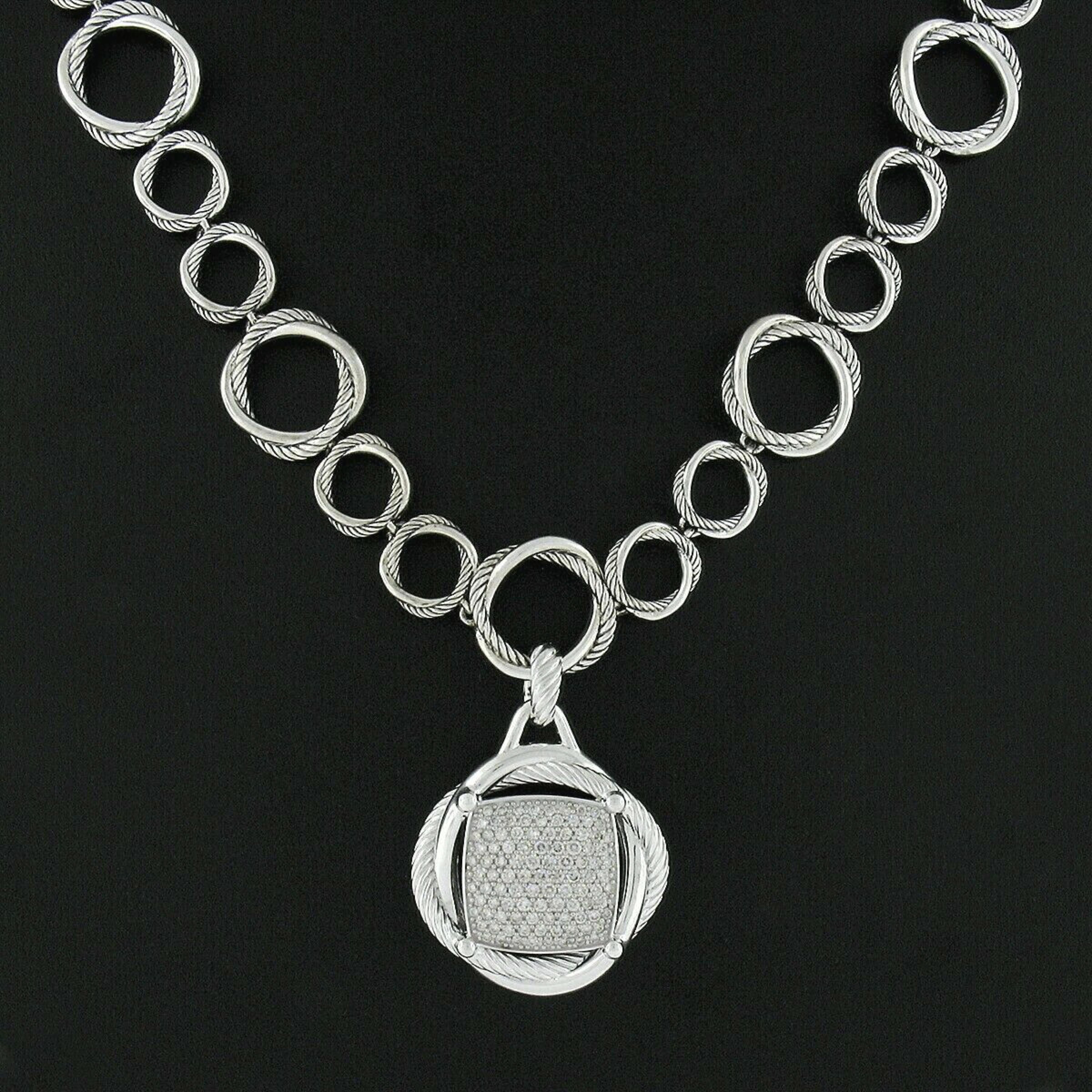 David Yurman Silver Pave Diamond Large Crossover Infinity Pendant Chain Necklace 2