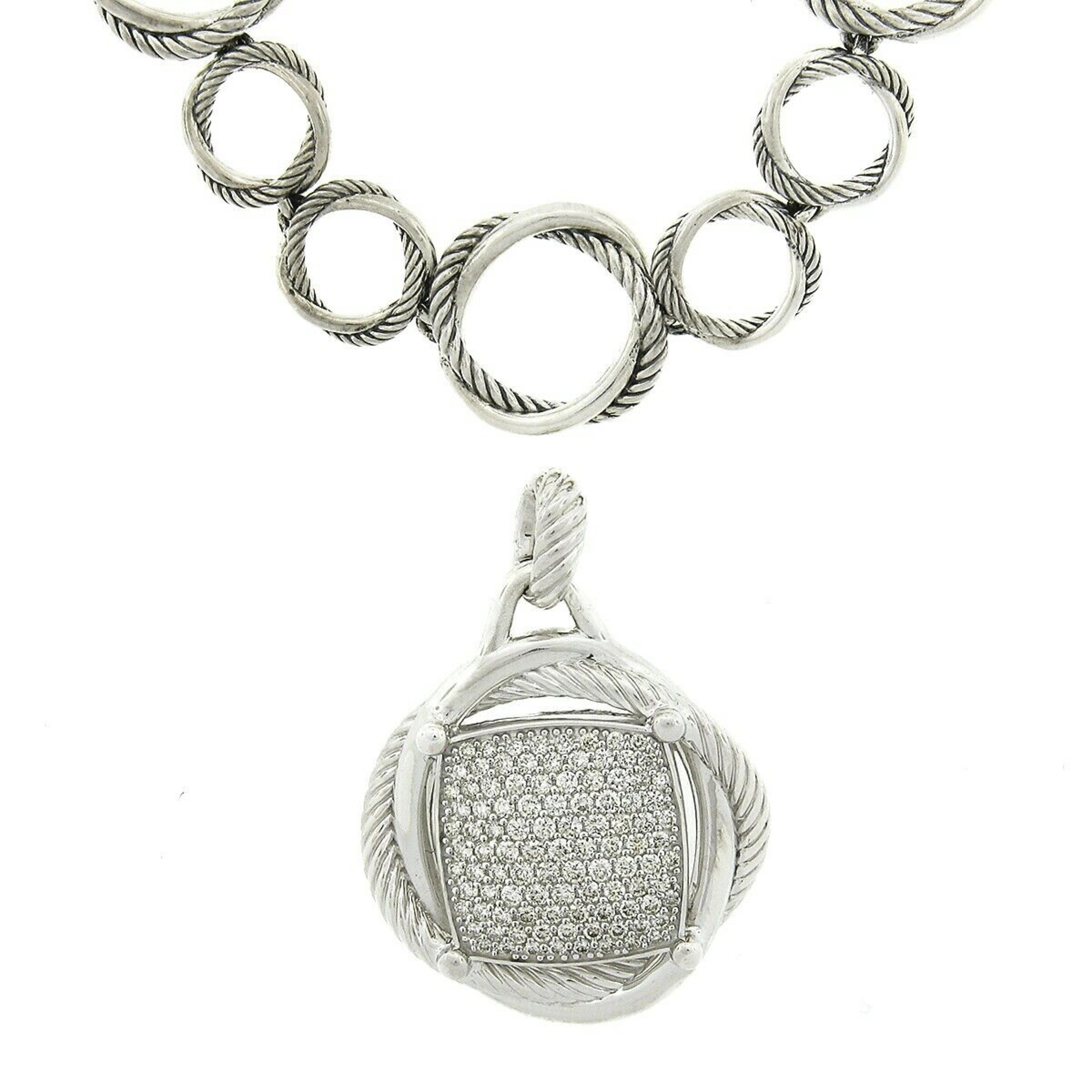 David Yurman Silver Pave Diamond Large Crossover Infinity Pendant Chain Necklace 3