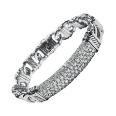 David Yurman Silver Paved Diamonds Madison Cable ID Bracelet