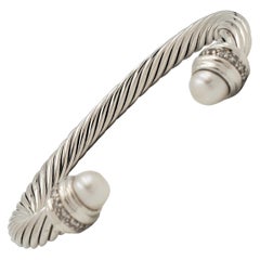 David Yurman Silver Pearl and Diamond Bangle