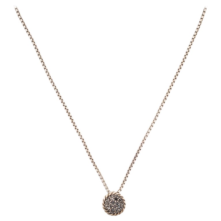 David Yurman Silver Petit Pavé Black Diamond Pendant Necklace For Sale