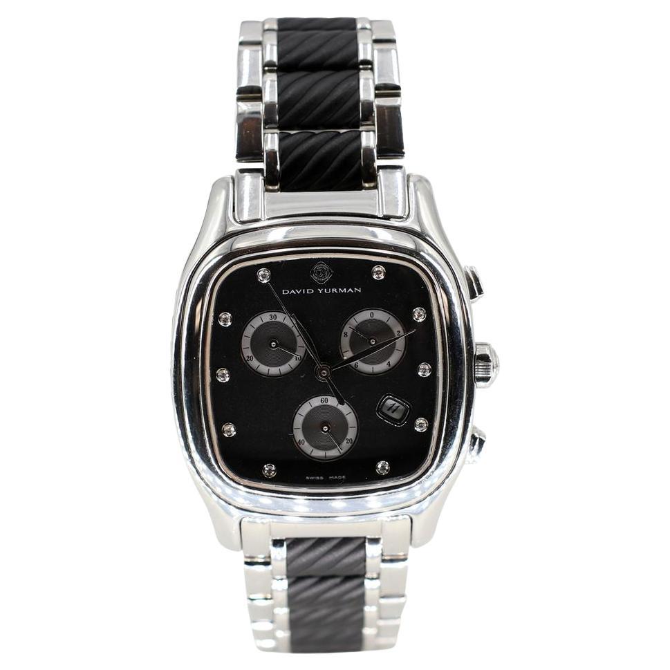 David Yurman Silver Thoroughbred Carbon Chevron Chronograph Watch For Sale