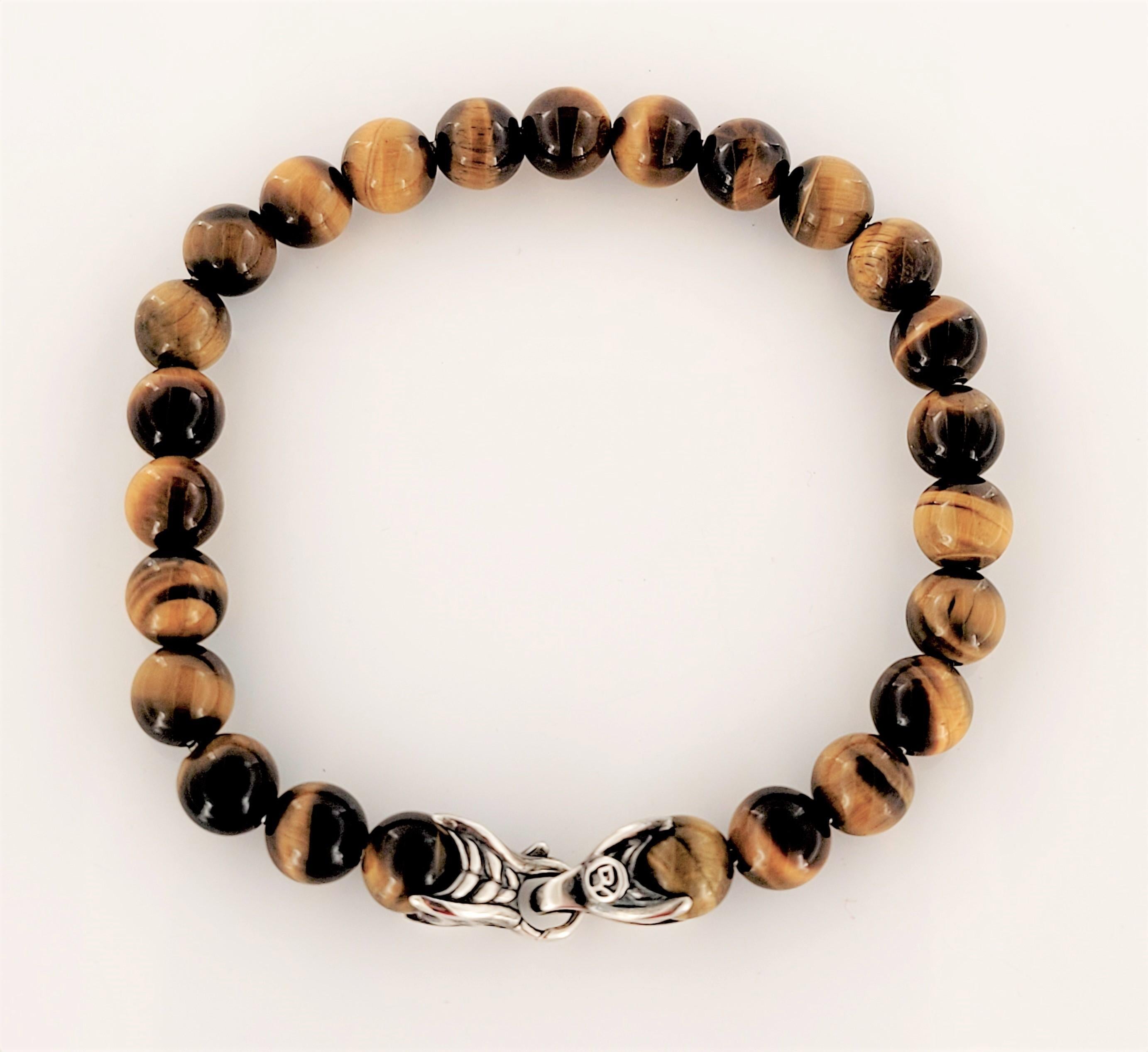 David Yurman Silber Tigerauge Spiritual-Armband Perlen 8mm Damen im Angebot