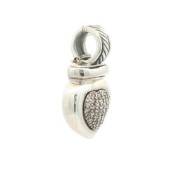 David Yurman Silver w/ 18k White Gold Pave Diamond Heart Enhancer Slide Pendant