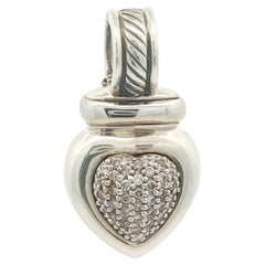 David Yurman Silver w/ 18k White Gold Pave Diamond Heart Enhancer Slide Pendant