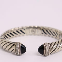 David Yurman Silver Waverly Bracelet With Onyx & Diamonds