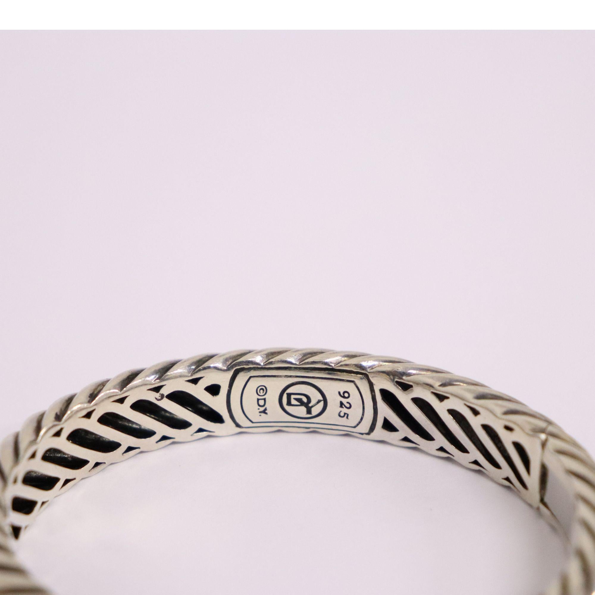 Round Cut David Yurman Silver Waverly Bracelet With Onyx & Diamonds For Sale