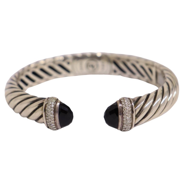 David Yurman Silver Waverly Bracelet With Onyx and Diamonds For Sale at ...