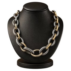 David Yurman Silver Yellow Gold 20" Oval Cable Link Madison Large Heavy Necklace