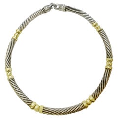 David Yurman Silver & Yellow Gold Cable Choker Necklace