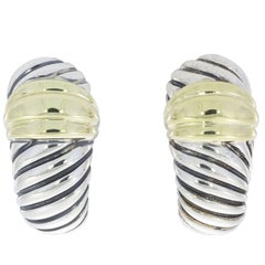 David Yurman Silver & Yellow Gold Medium Thoroughbred Shrimp Cable Earrings