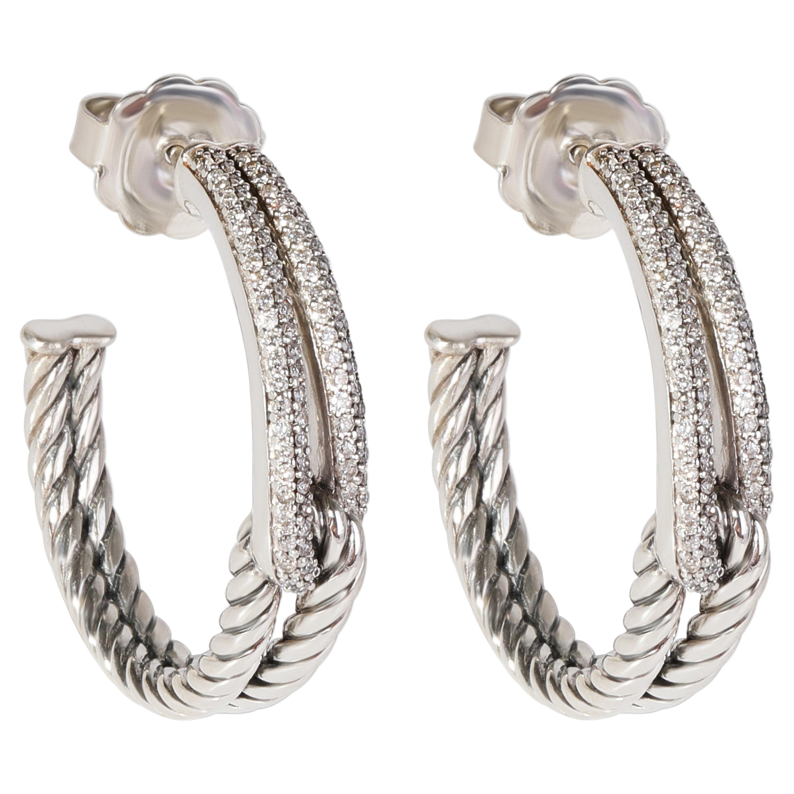 David Yurman Single Loop Labyrinth Diamond Earrings in Sterling Silver