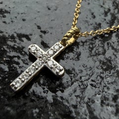 David Yurman Small Diamond Cross Pendant Necklace 18k Yellow Gold 17" 18" 2.6g