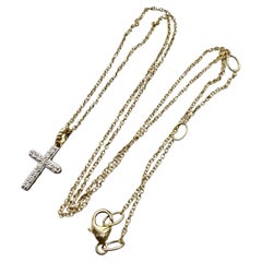 David Yurman Small Diamond Cross Pendant Necklace 18k Yellow Gold 17" 18" 2.6g