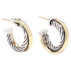 David Yurman Small Twisted Hoops, Sterling Silver and 18k Yellow Gold, Crossover