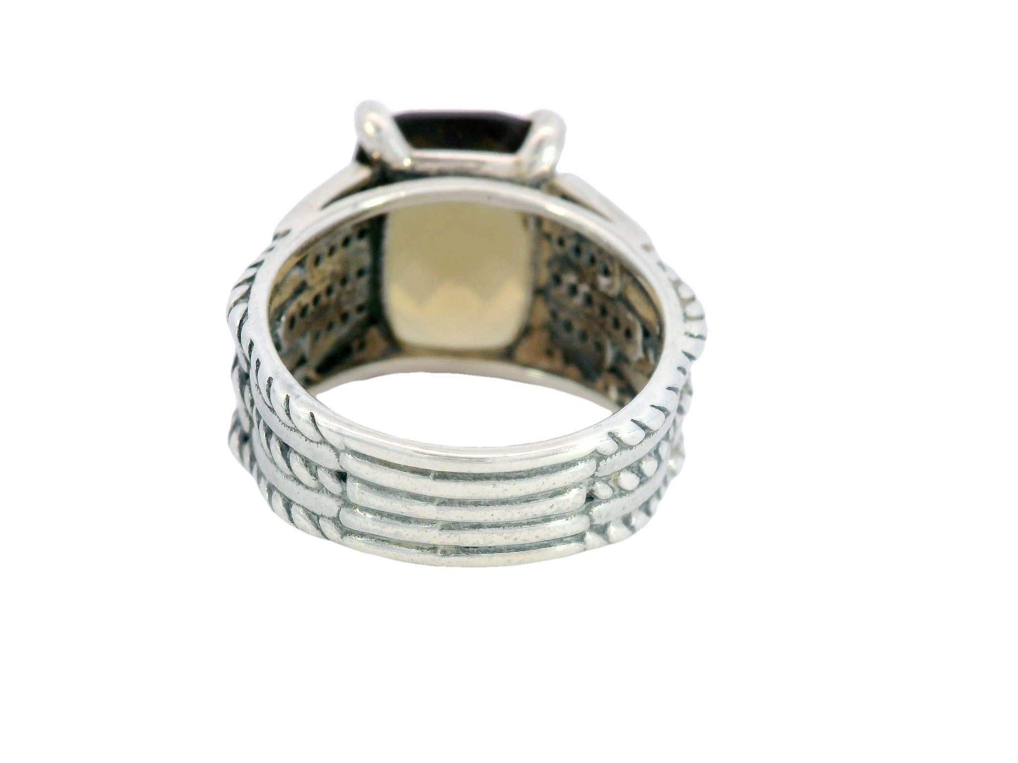 Moderno David Yurman Anello con quarzo fumé e diamanti in argento sterling in vendita