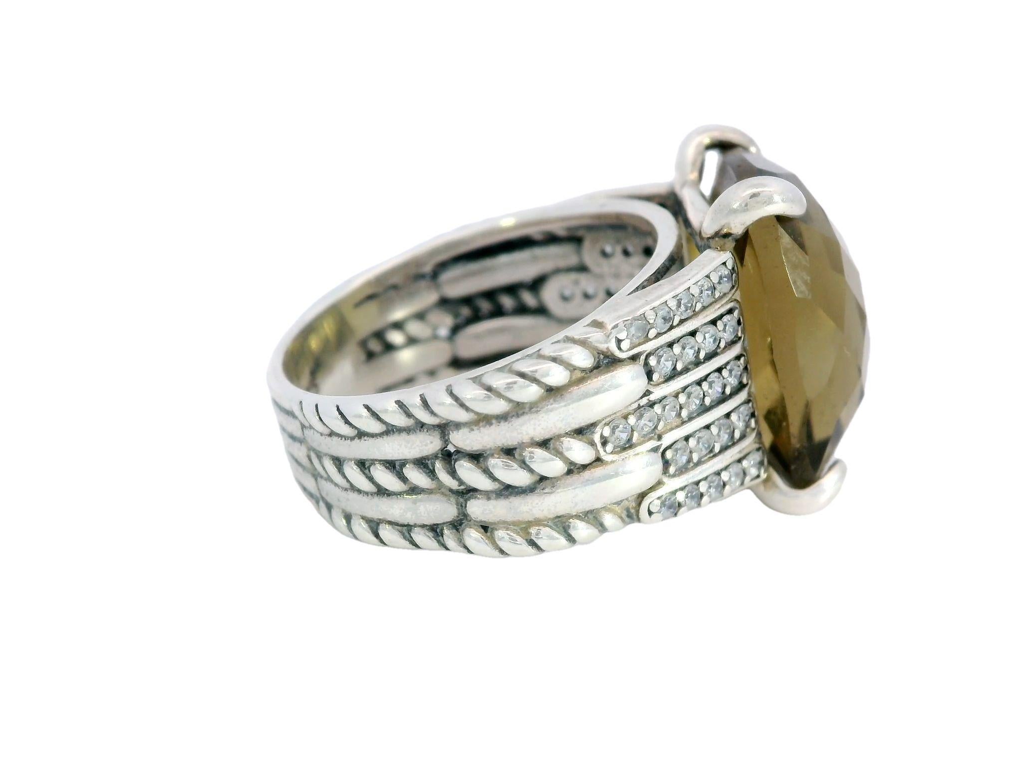 Taglio misto David Yurman Anello con quarzo fumé e diamanti in argento sterling in vendita
