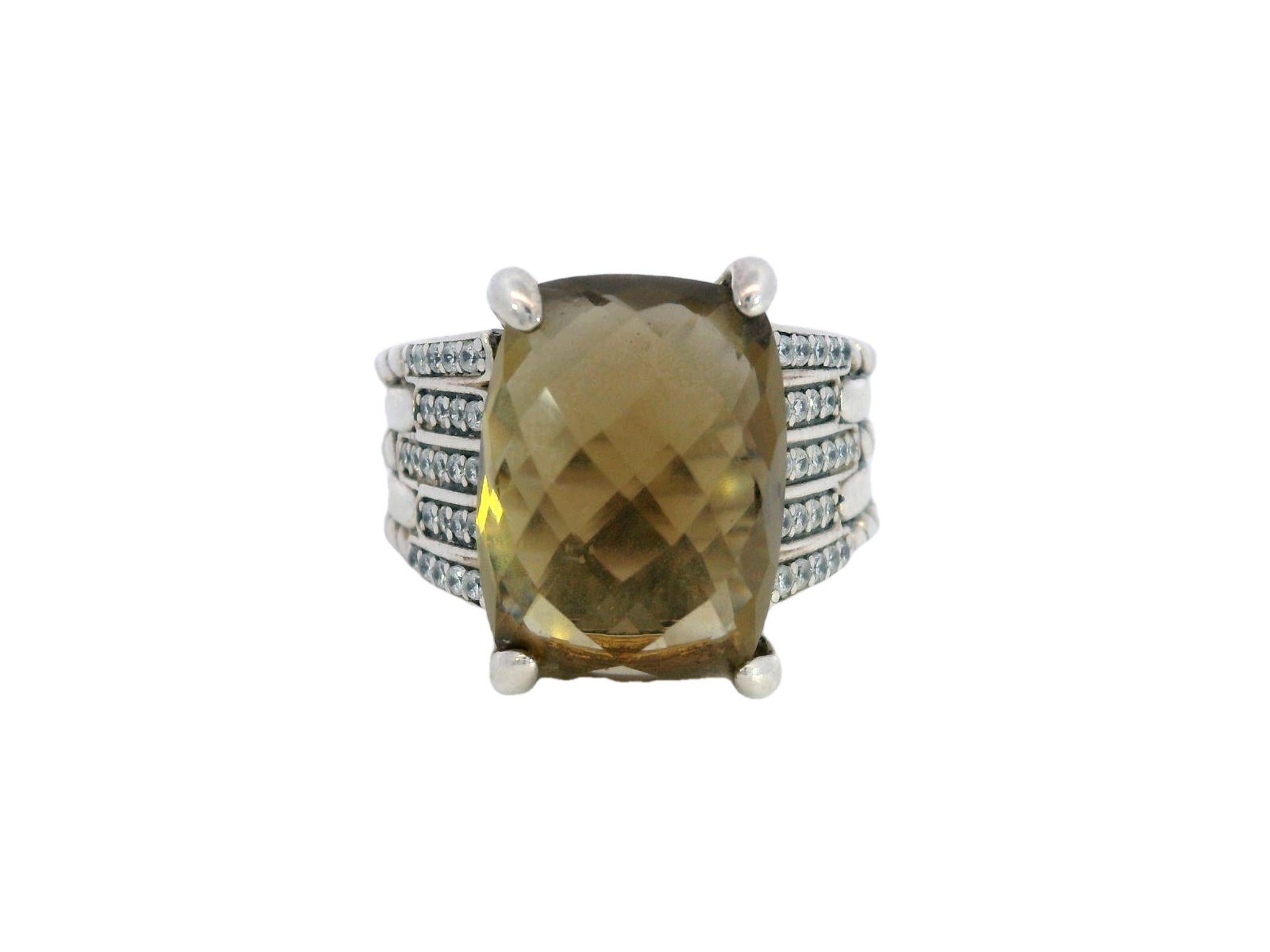David Yurman Anello con quarzo fumé e diamanti in argento sterling In condizioni ottime in vendita a Fairfield, CT