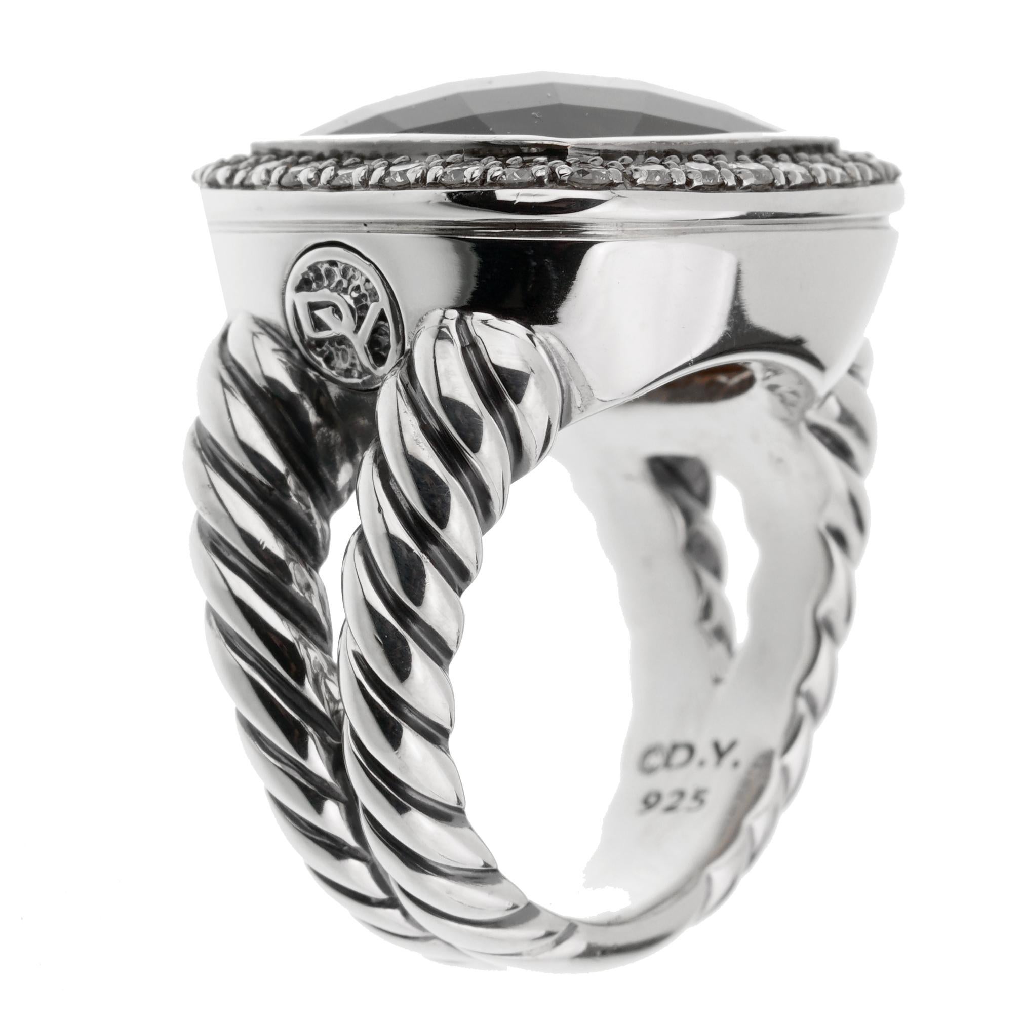 Sterlingsilber-Ring mit Rauchquarz und Diamanten von David Yurman (Gemischter Schliff) im Angebot