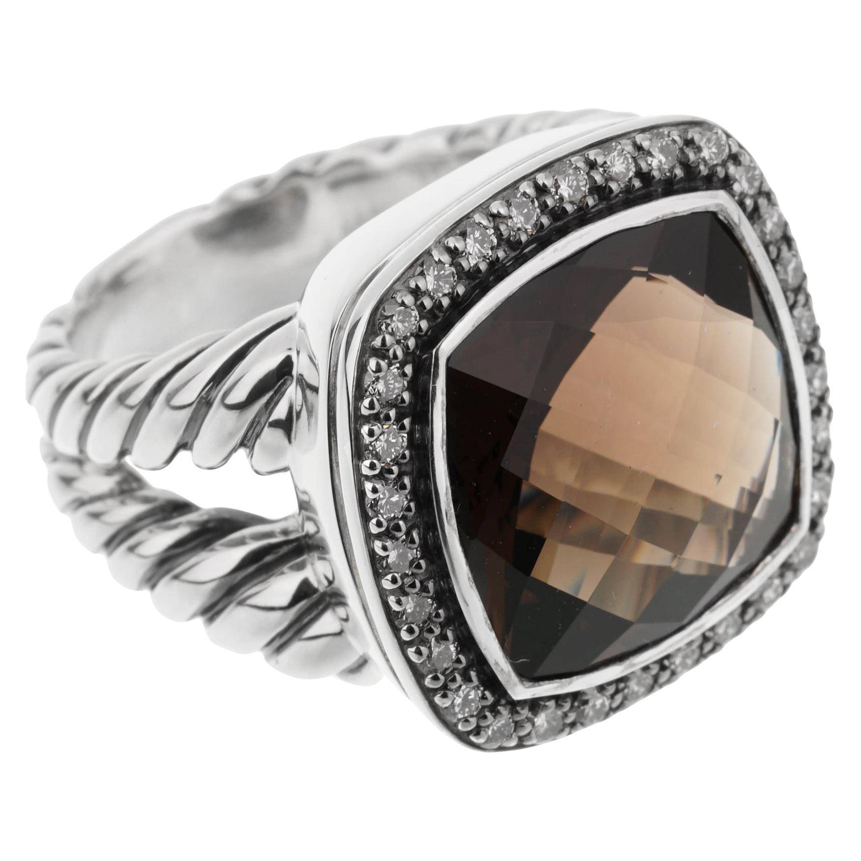 David Yurman Smokey Quartz Diamond Sterling Silver Ring