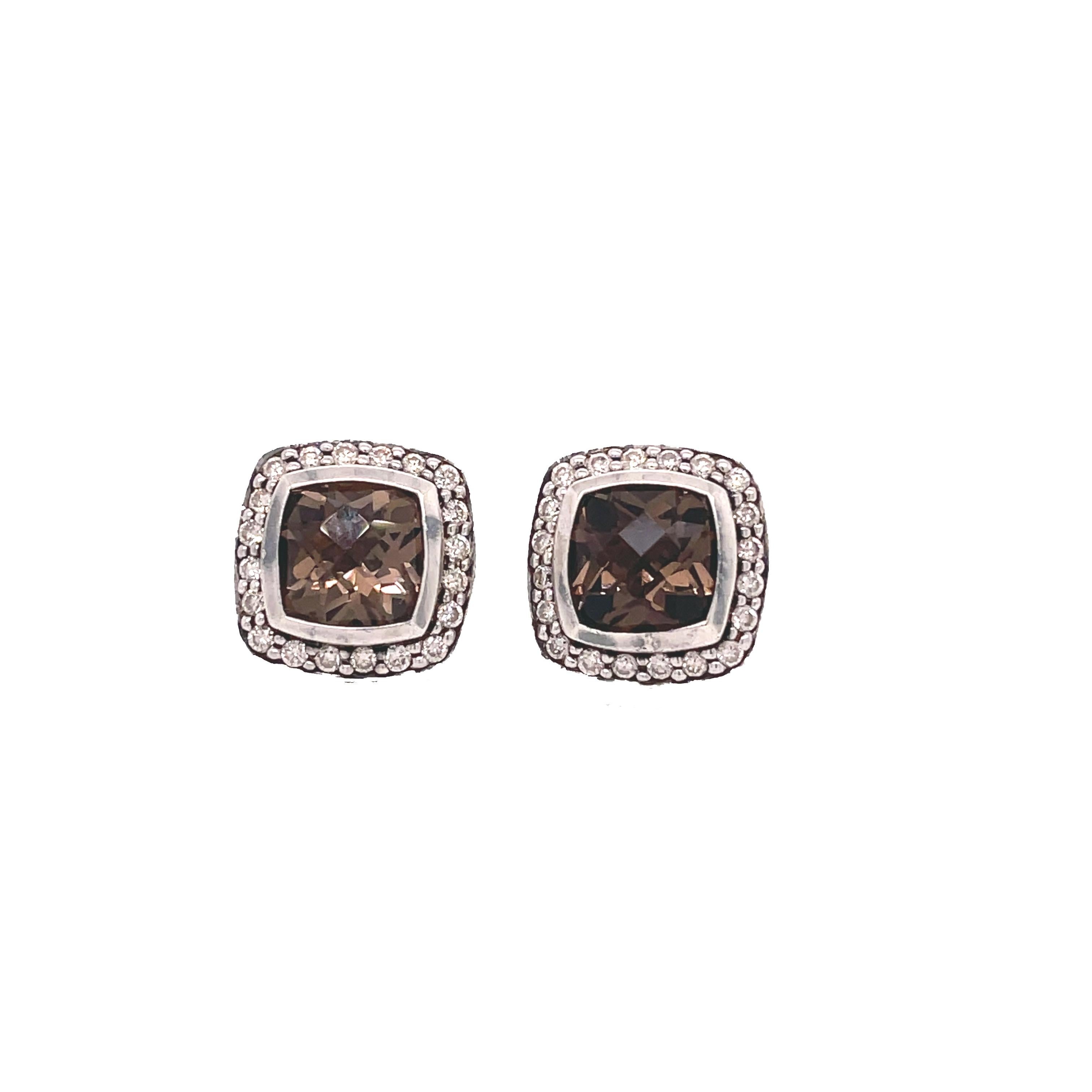 David Yurman Smoky Quartz and Diamond Two-Tone Earrings 3