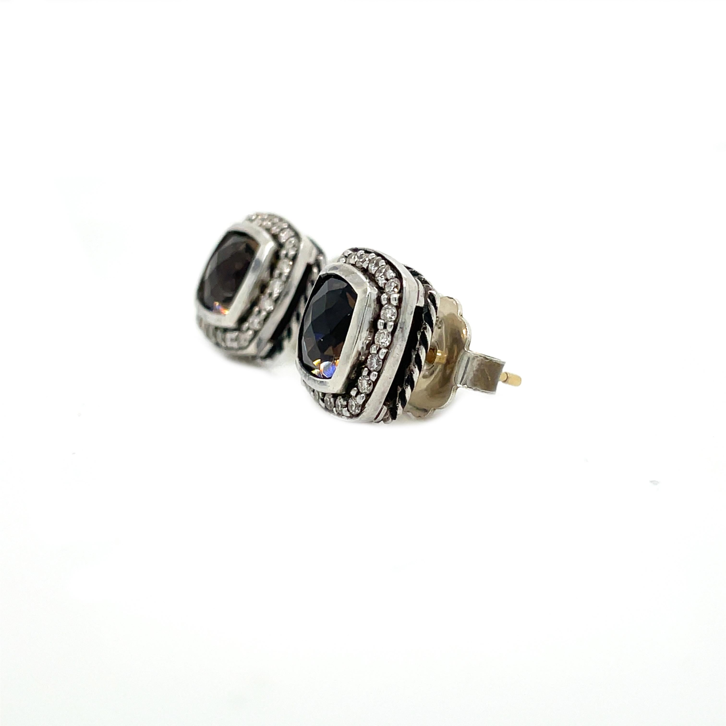 David Yurman Smoky Quartz and Diamond Two-Tone Earrings In Excellent Condition In Lexington, KY