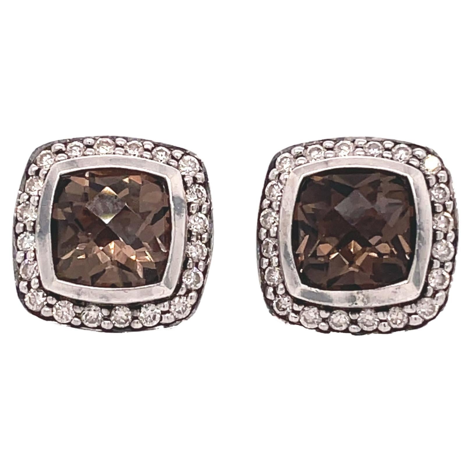 David Yurman Smoky Quartz and Diamond Two-Tone Earrings