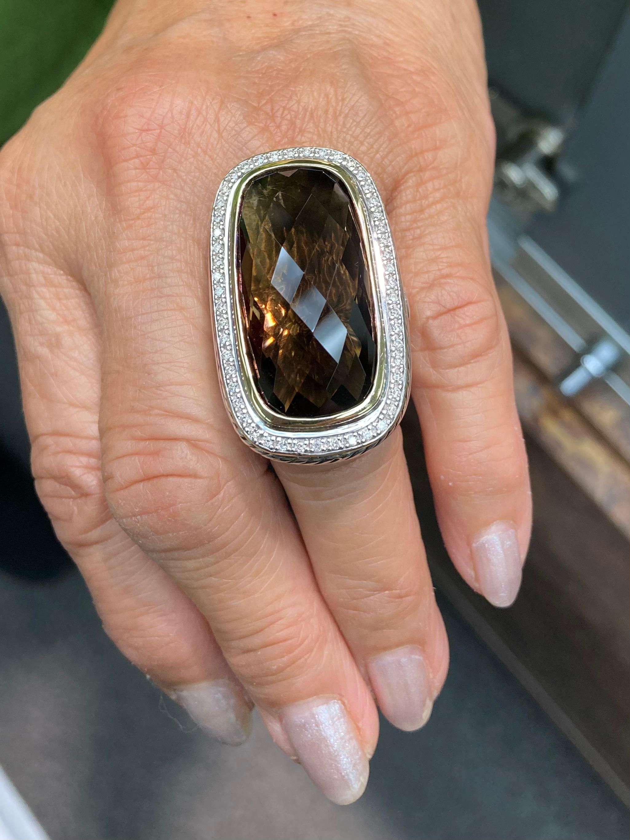 Contemporary David Yurman Smoky Quartz Diamond Cocktail Ring