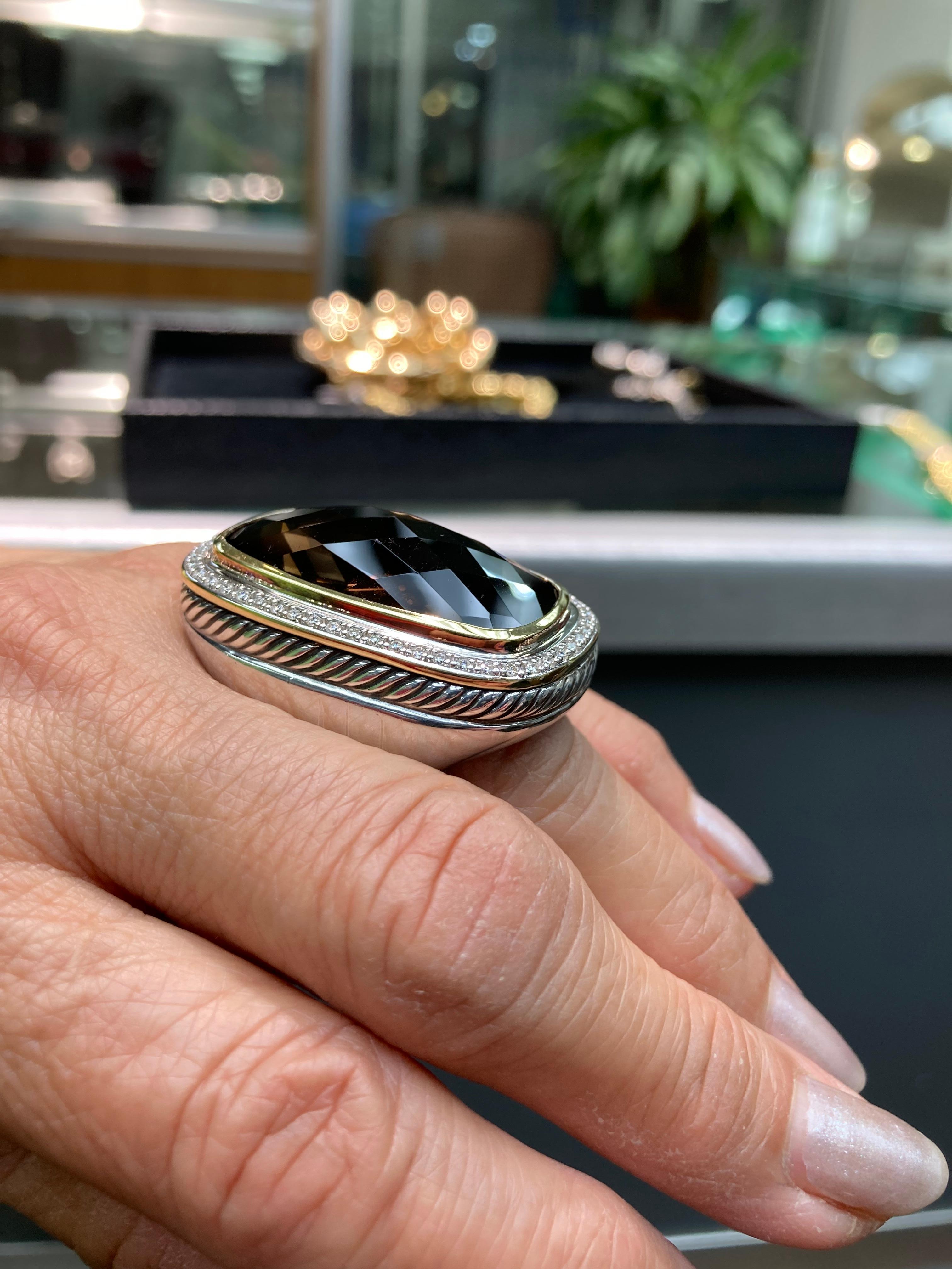 Mixed Cut David Yurman Smoky Quartz Diamond Cocktail Ring