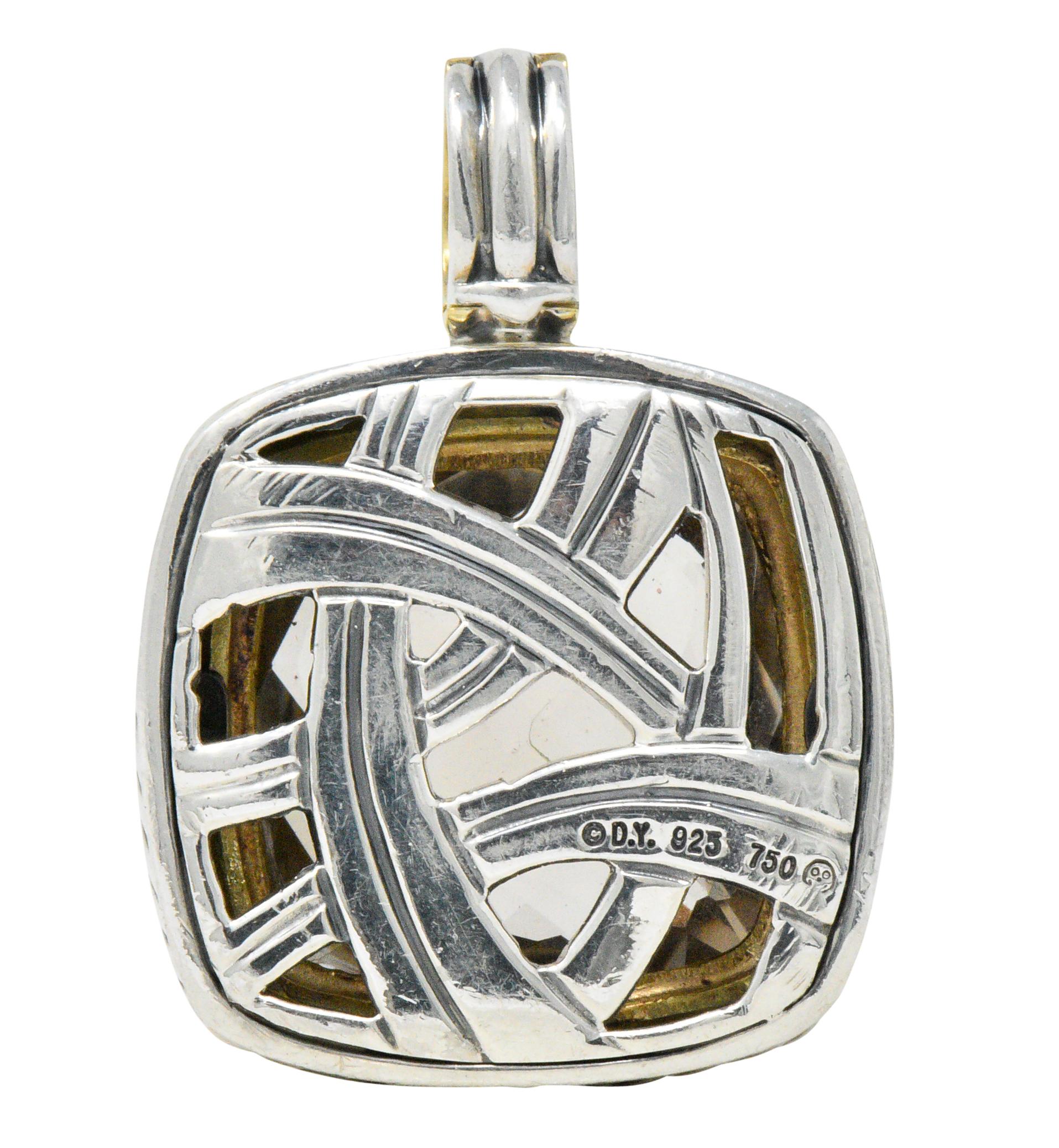 Women's or Men's David Yurman Smoky Quartz Sterling Silver 18 Karat Gold Pendant