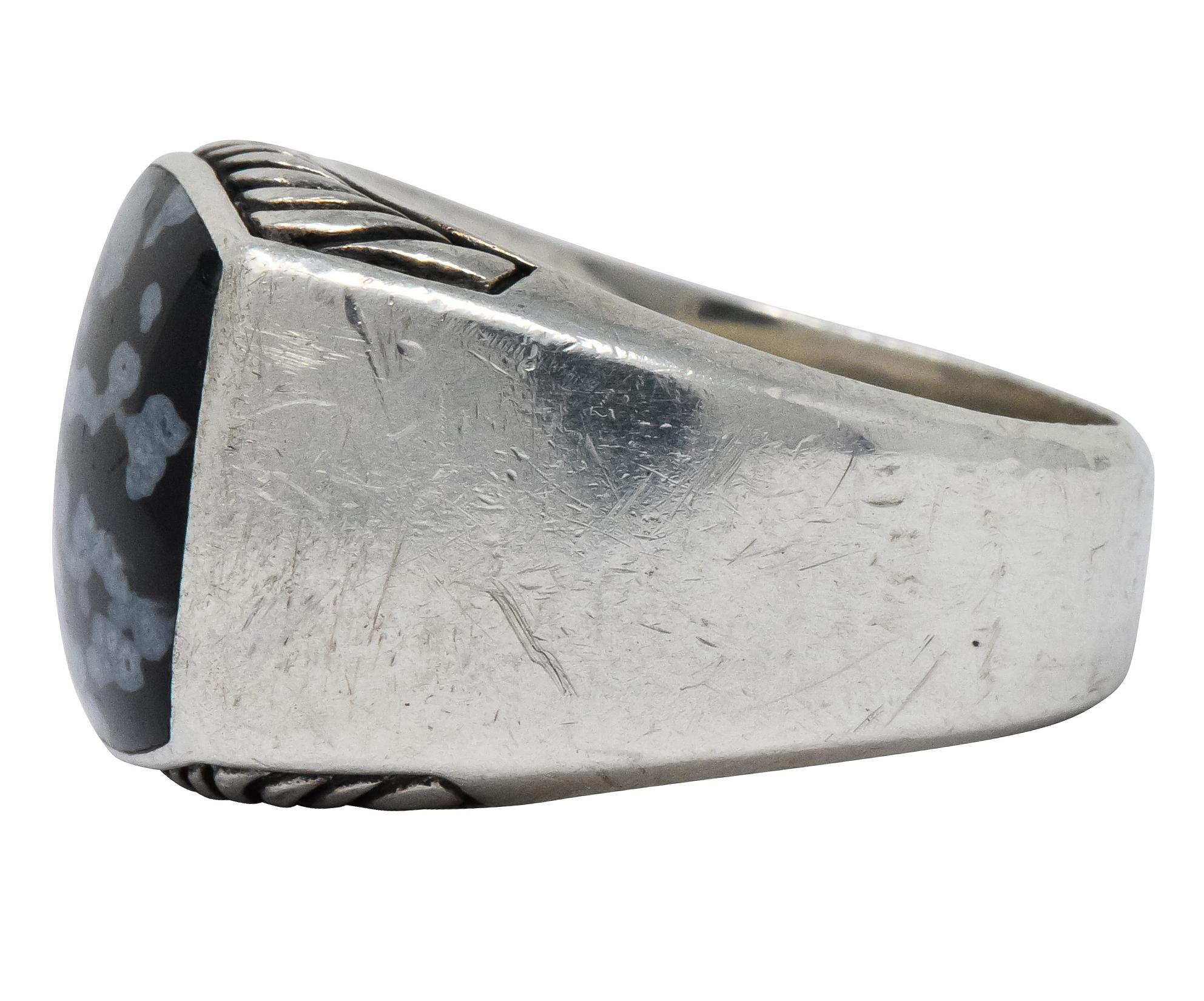 Contemporary David Yurman Snowflake Obsidian Sterling Silver Men's Exotic Stone Ring