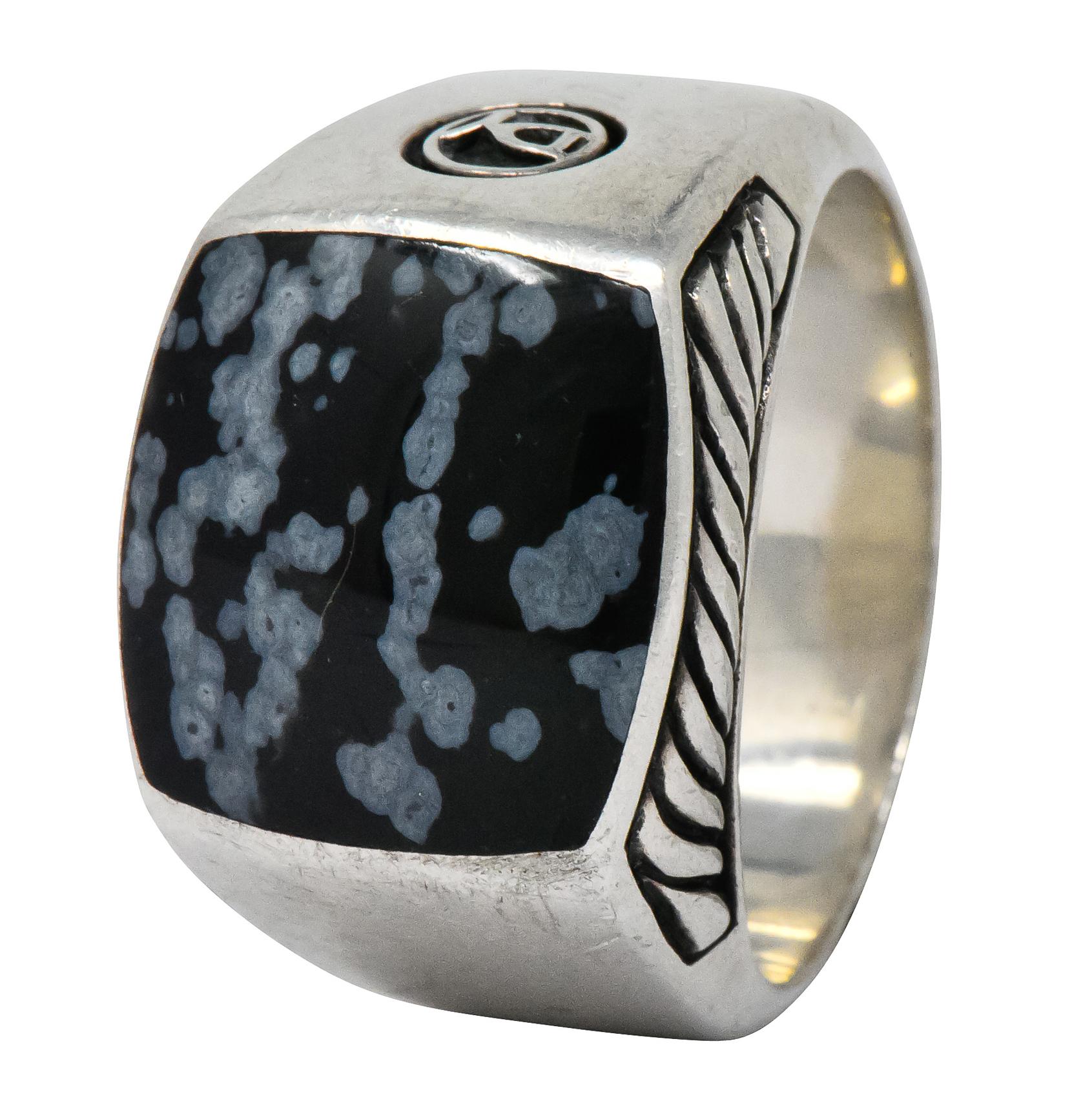 David Yurman Snowflake Obsidian Sterling Silver Men's Exotic Stone Ring 1