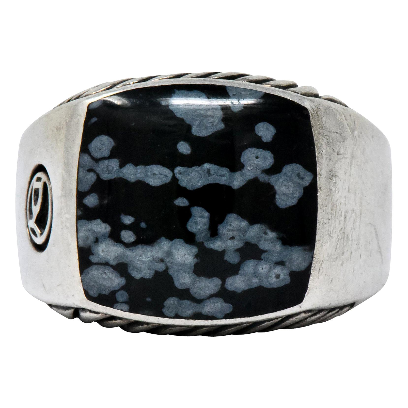 David Yurman Snowflake Obsidian Sterling Silver Men's Exotic Stone Ring