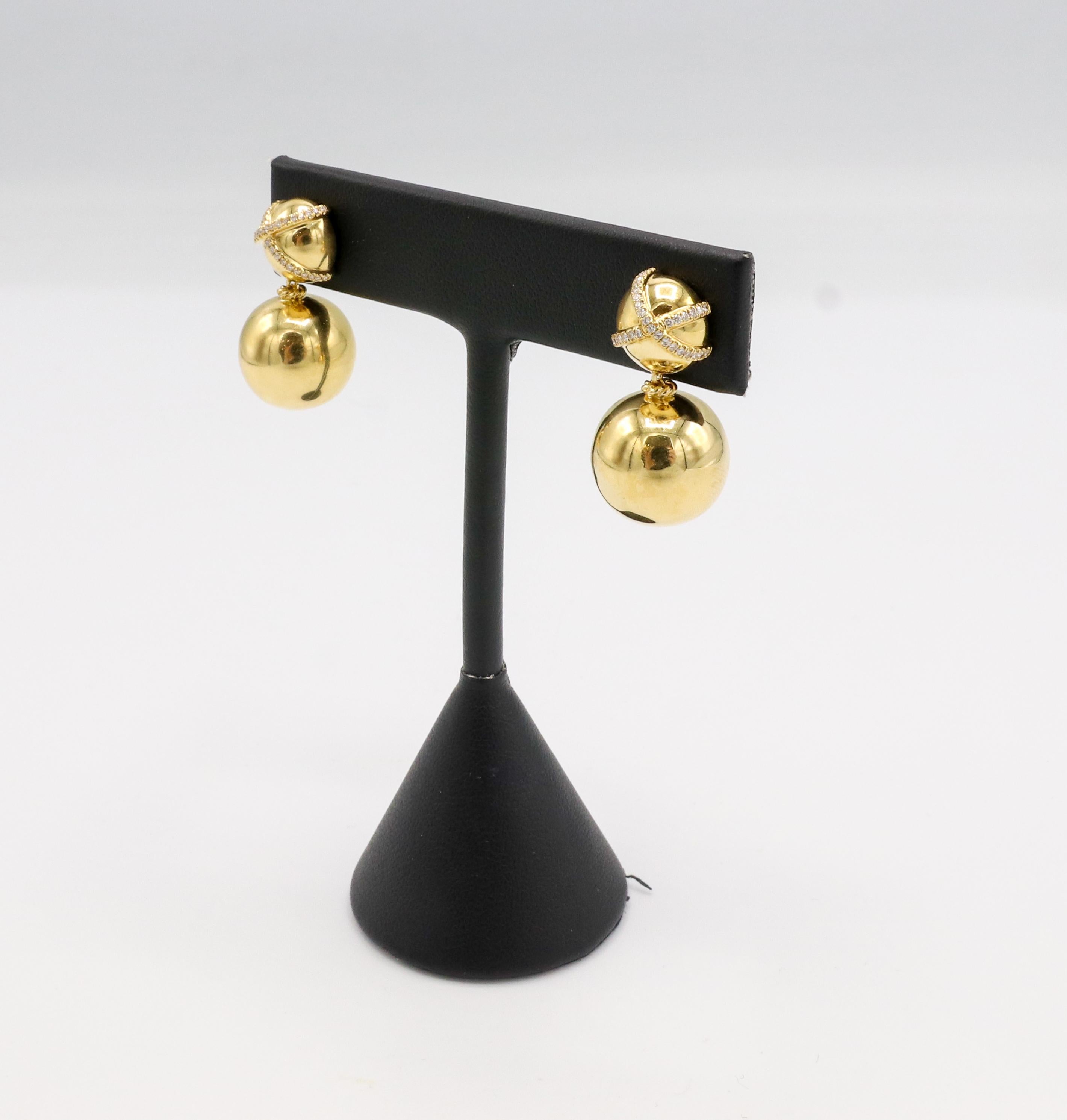 gold double ball drop earrings