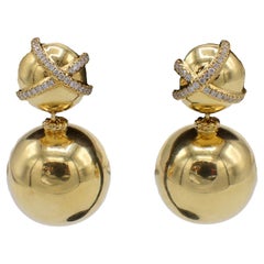 David Yurman Solari 18 Karat Gold Double Ball Pave Diamond Drop Earrings