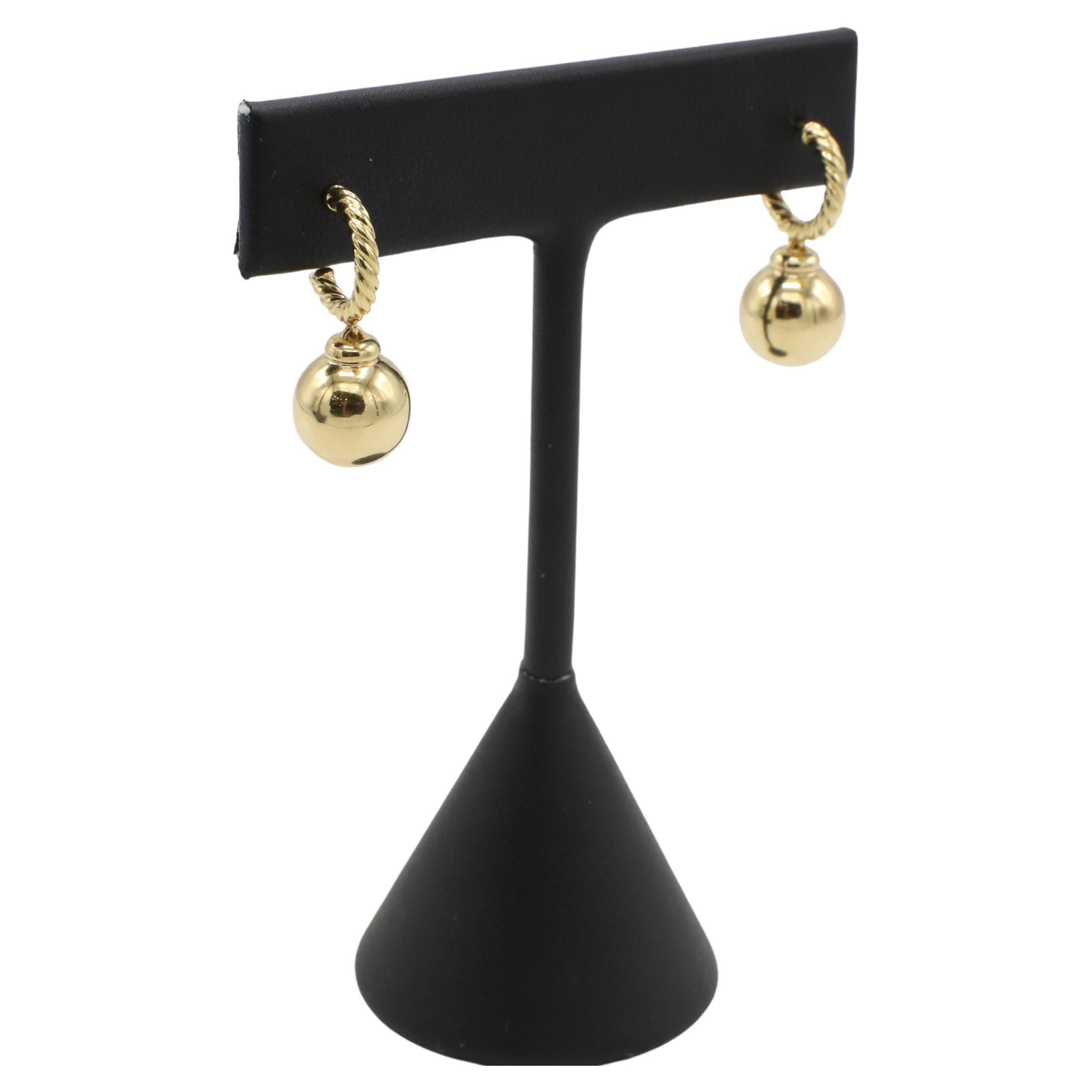 David Yurman Solari 18 Karat Yellow Gold Hoop Ball Dangle Earrings 
Metal: 18k yellow gold 
Weight:  5.19 grams
Balls: 10mm
Hoop diameter: 11mm
Drop: 20mm
