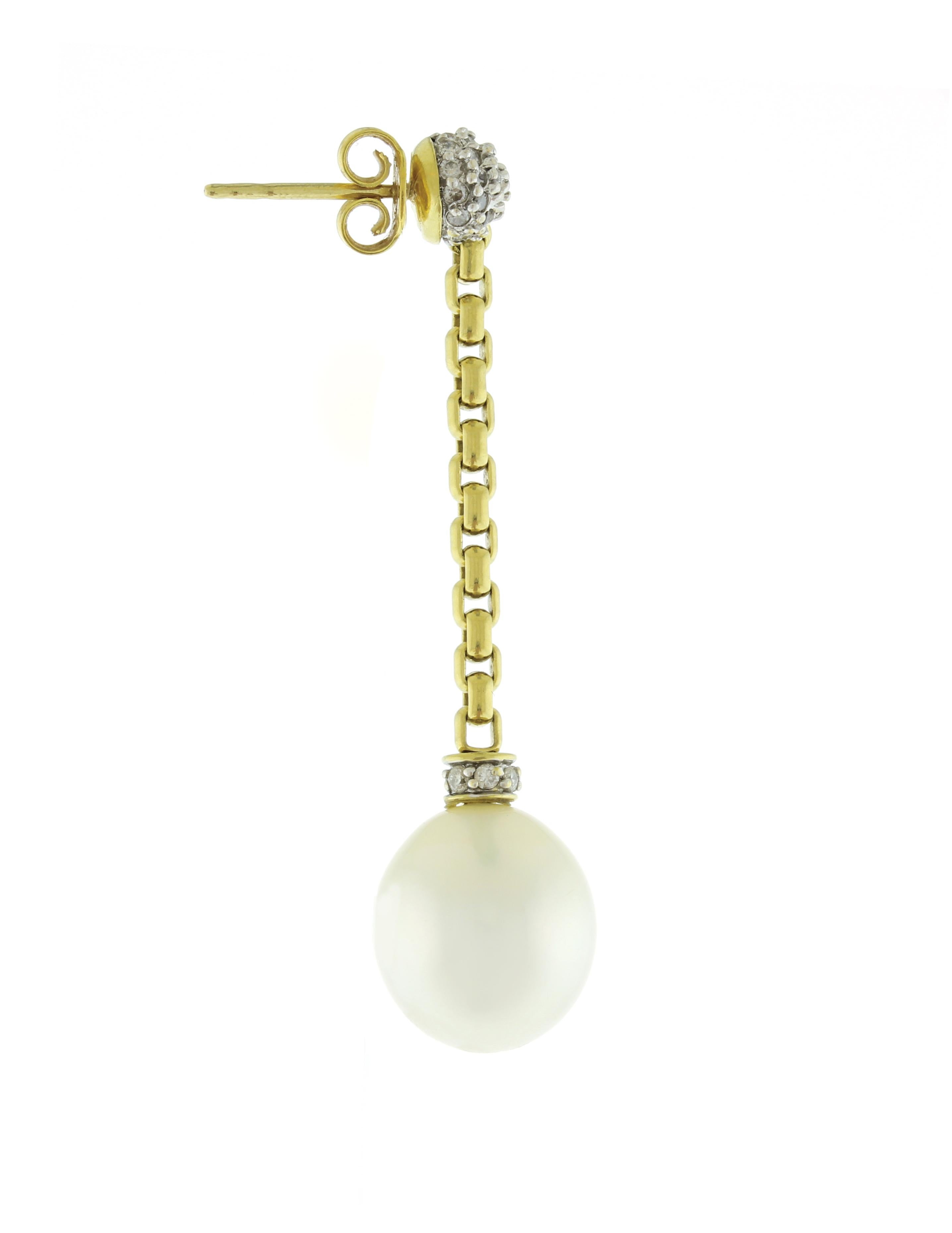 Brilliant Cut David Yurman Solari Chain Drop Earrings with Diamonds and Pearls For Sale