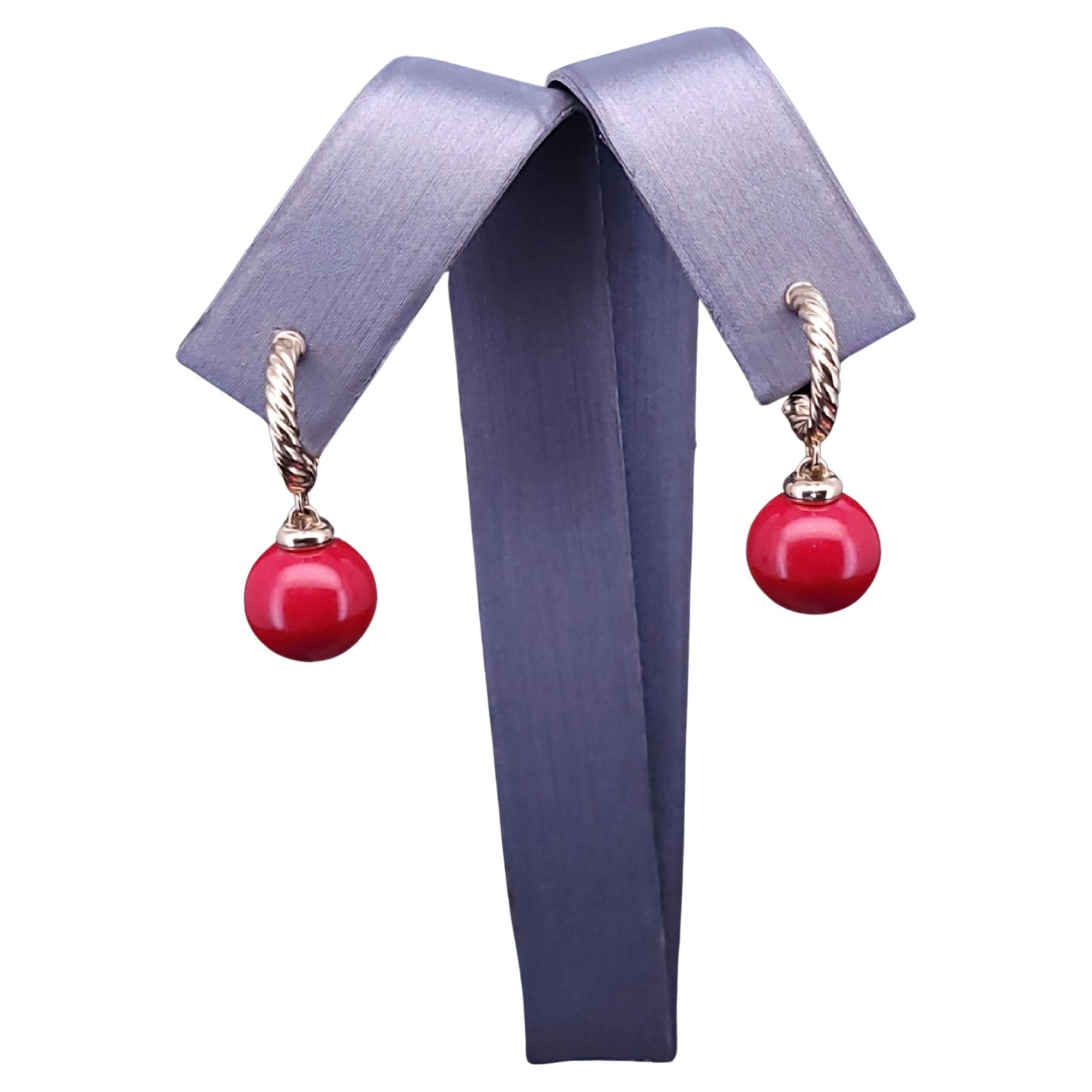 DAVID YURMAN Solari Hoop Earring in 18K Gold with Red Enamel Bead