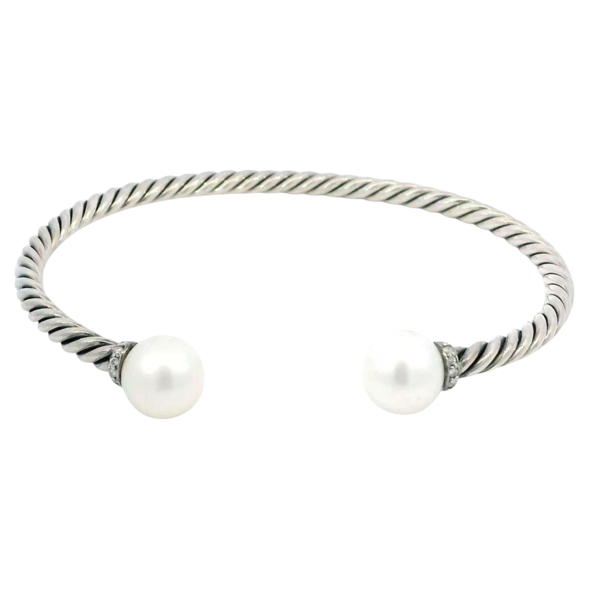 David Yurman Pulsera de perlas Solari Plata de ley y diamantes en venta