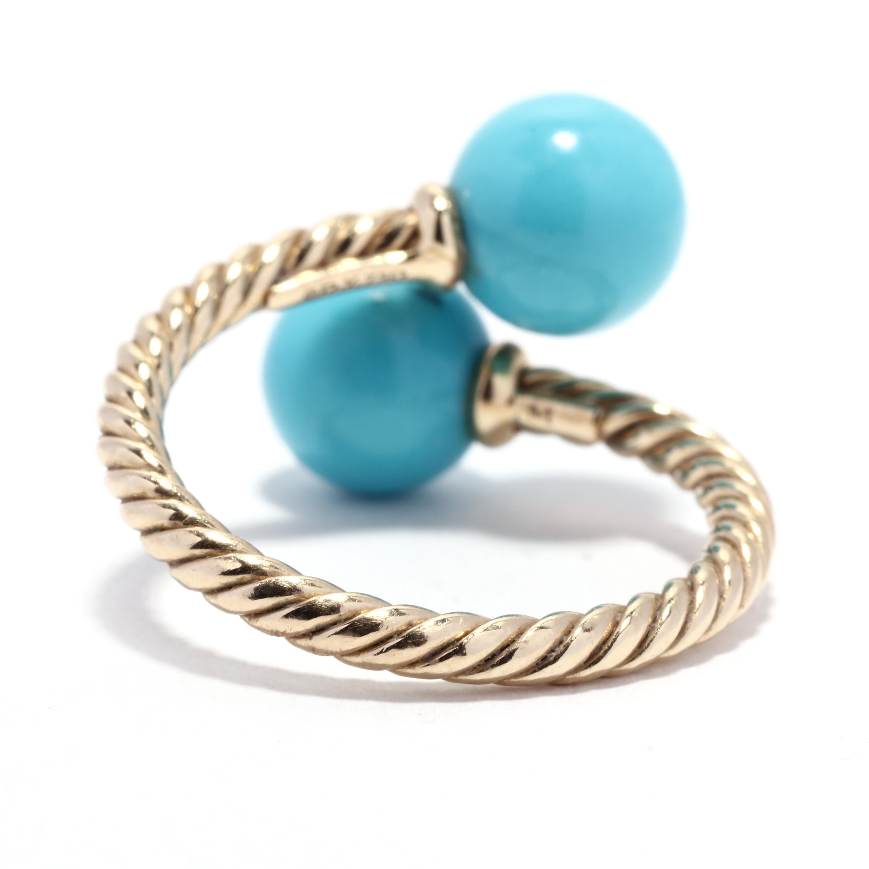 David Yurman Solari Türkis- Bypass-Ring, 18 Karat Gelbgold (Perle)