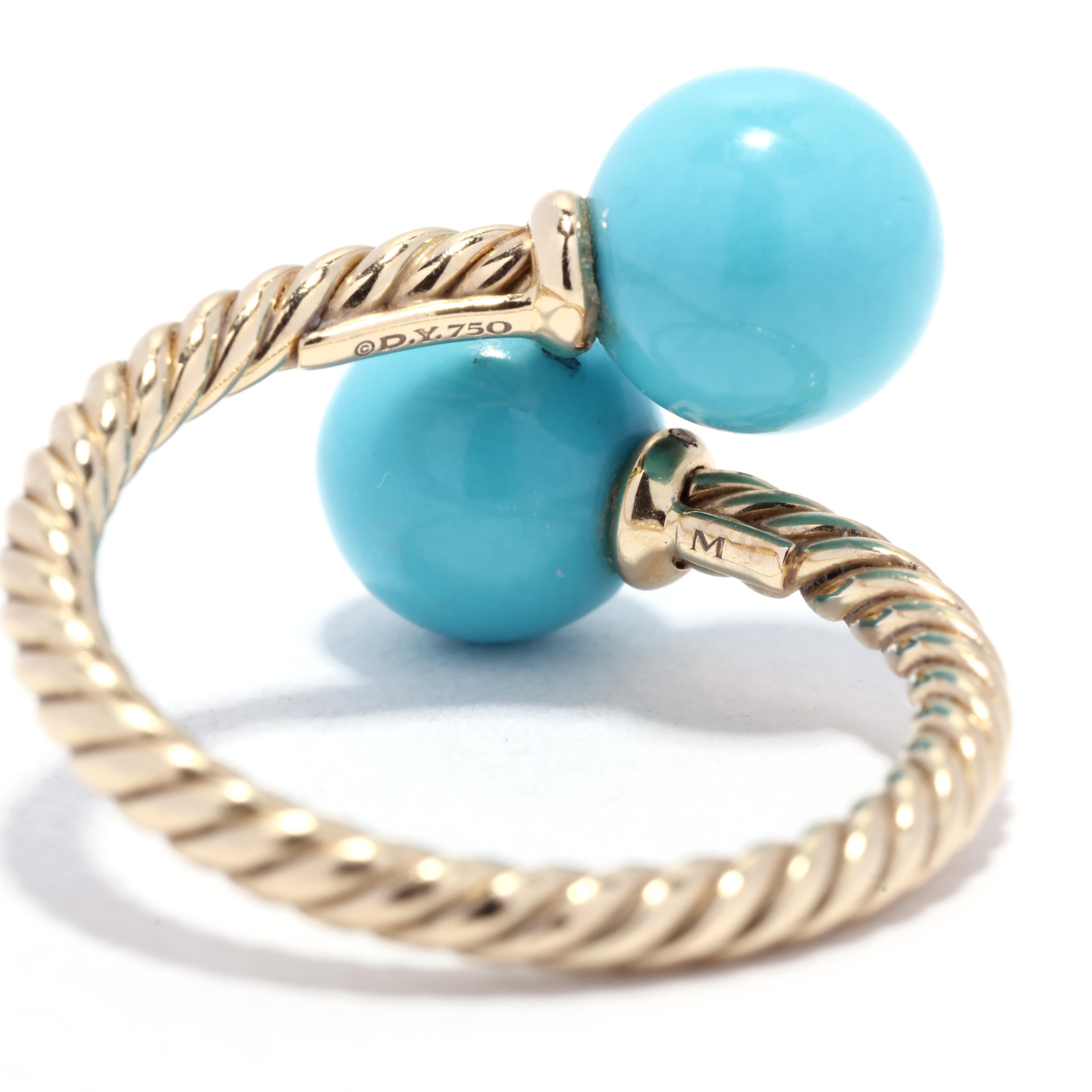Women's or Men's David Yurman Solari Turquoise Bypass Ring, 18K Yellow Gold, Ring