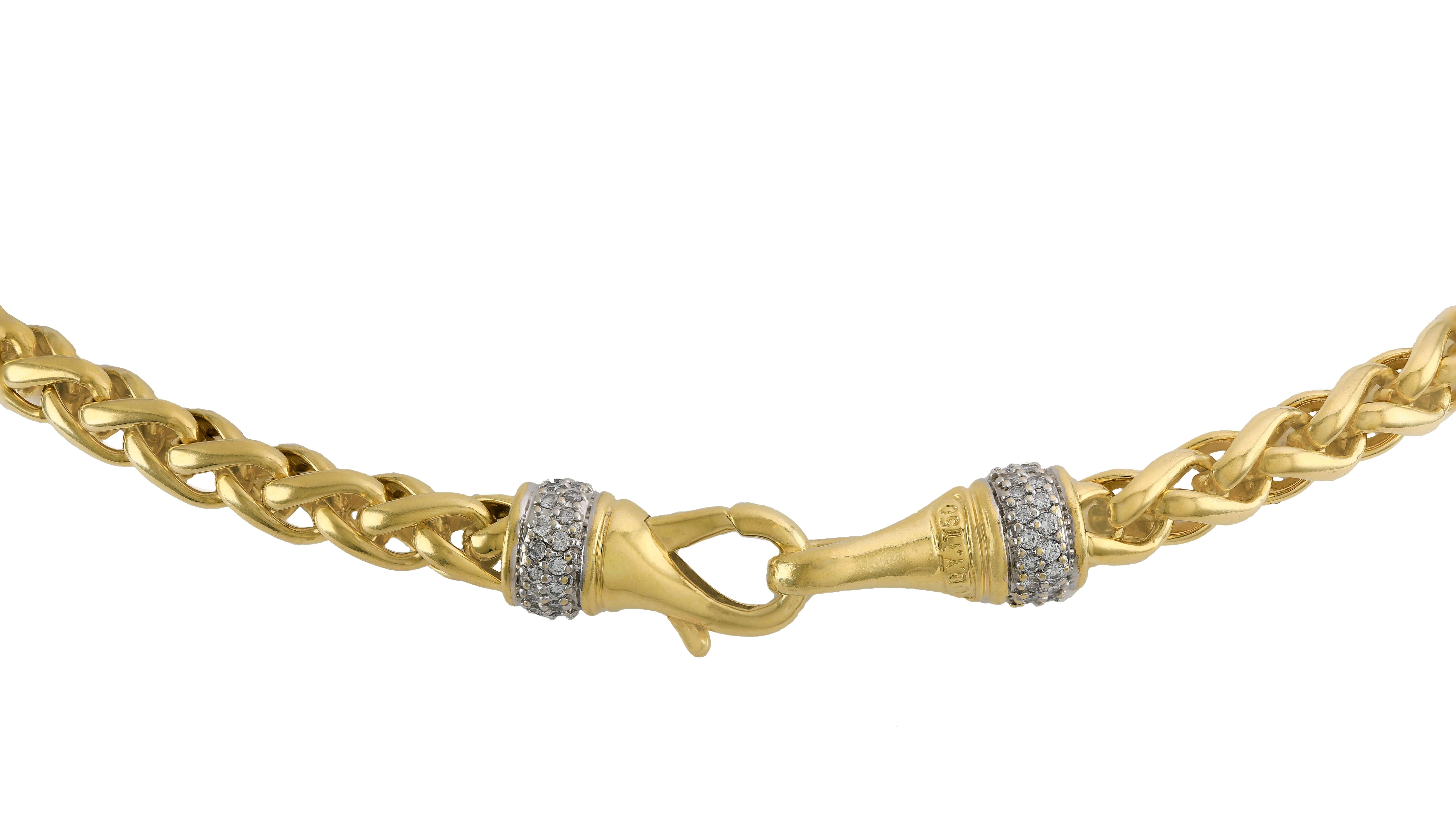 Moderno David Yurman - Collana con catena a grano in oro massiccio 18 carati e diamanti in pavé in vendita
