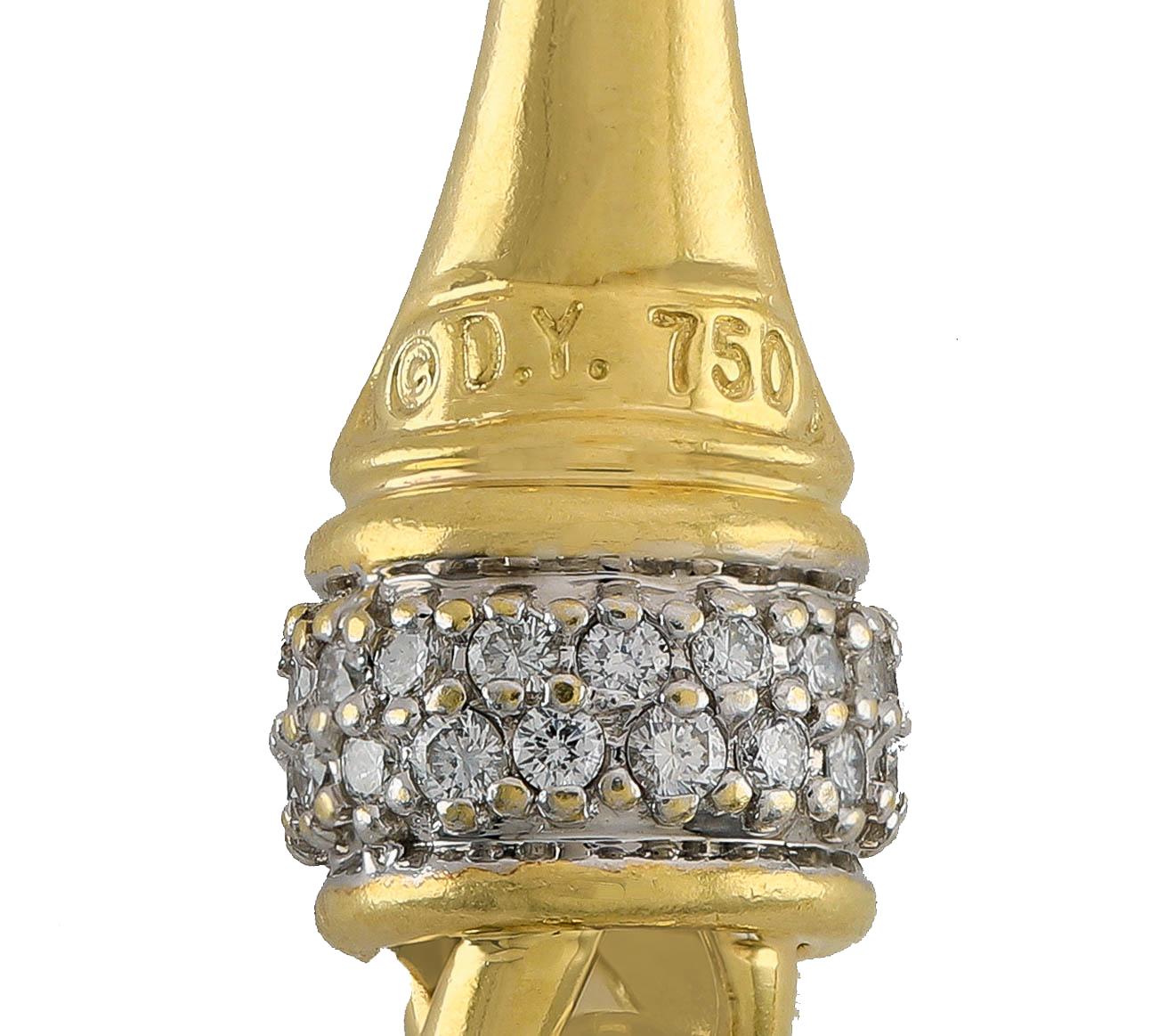 Taglio rotondo David Yurman - Collana con catena a grano in oro massiccio 18 carati e diamanti in pavé in vendita